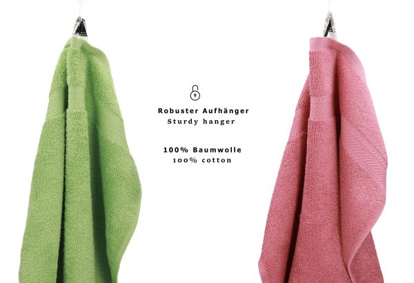 Betz 10-tlg. Handtuch-Set CLASSIC 100% Baumwolle 2 Duschtücher 4 Handtücher 2 Gästetücher 2 Seiftücher Farbe apfelgrün und altrosa