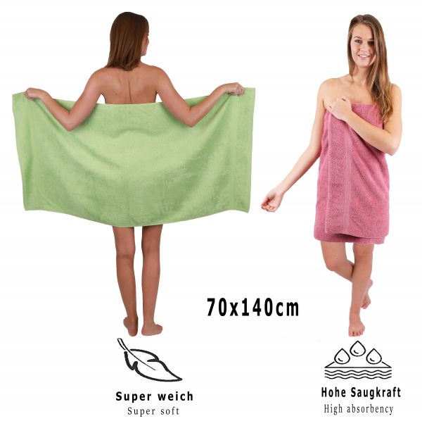 10 Piece Towel Set Classic - Premium apple green & old rose, 2 face cloths 30x30 cm, 2 guest towels 30x50 cm, 4 hand towels 50x100 cm, 2 bath towels 70x140 cm