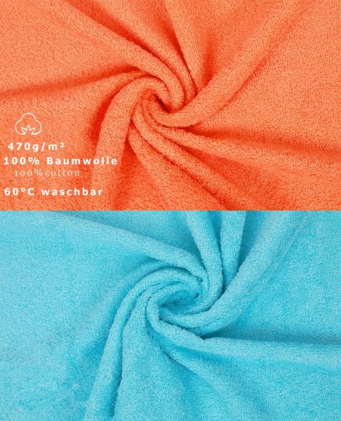 Betz 10 Piece Towel Set CLASSIC 100% Cotton 2 Face Cloths 2 Guest Towels 4 Hand Towels 2 Bath Towels Colour: orange & turquoise