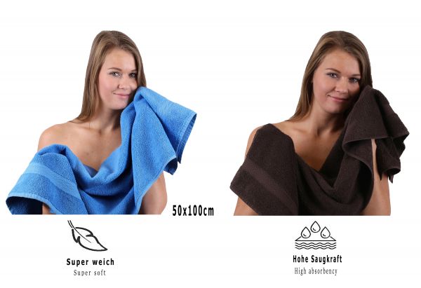 Betz Juego de 10 toallas CLASSIC 100% algodón en azul claro y marrón oscuro