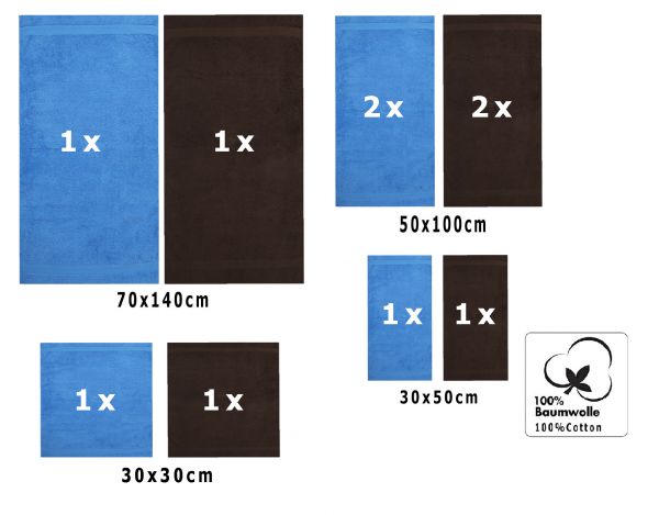 Lot de 10 serviettes Classic, couleur bleu clair et marron foncé, 2 lavettes, 2 serviettes d'invité, 4 serviettes de toilette, 2 serviettes de bain de Betz
