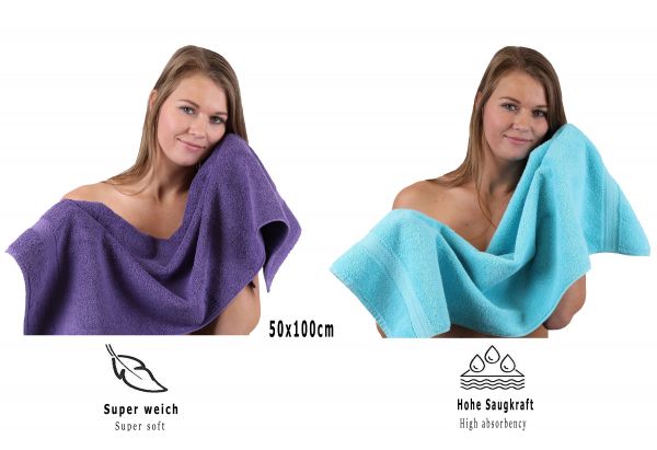 Betz 10 Piece Towel Set CLASSIC 100% Cotton 2 Face Cloths 2 Guest Towels 4 Hand Towels 2 Bath Towels Colour: purple & turquoise