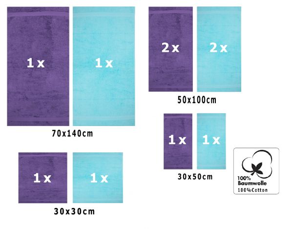 Lot de 10 serviettes Classic, couleur violet et turquoise 2 lavettes, 2 serviettes d'invité, 4 serviettes de toilette, 2 serviettes de bain de Betz