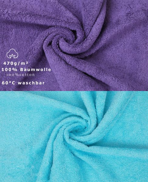 Betz Set di 10 asciugamani Classic-Premium 2 lavette 2 asciugamani per ospiti 4 asciugamani 2 asciugamani da doccia 100 % cotone colore lilla e turchese