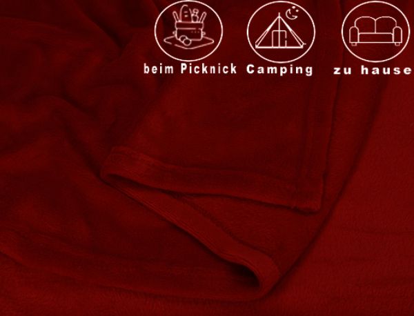 Betz 1 couverture polaire douce taille 140x190 cm ou 1 coussin rempli toucher peluche tailles d'env. 36x36 cm, 25x50 cm, 20x40 cm ROMANIA couleur rouge foncé