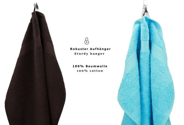 Betz Juego de 10 toallas CLASSIC 100% algodón en marrón oscuro y turquesa