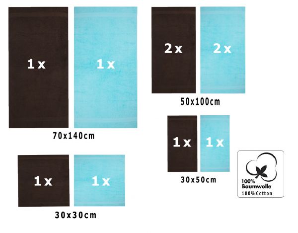 Betz 10-tlg. Handtuch-Set CLASSIC 100% Baumwolle 2 Duschtücher 4 Handtücher 2 Gästetücher 2 Seiftücher Farbe dunkelbraun und türkis