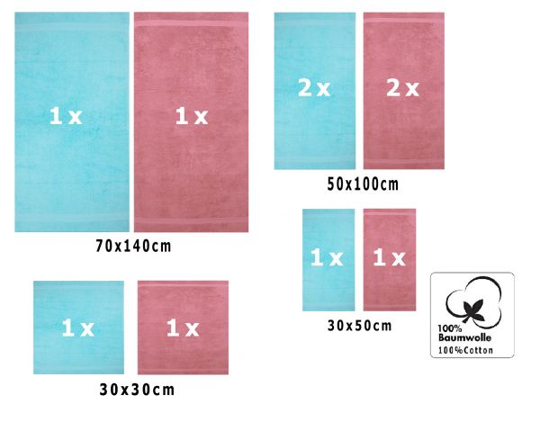 Betz Juego de 10 toallas CLASSIC 100% algodón en turquesa y rosa