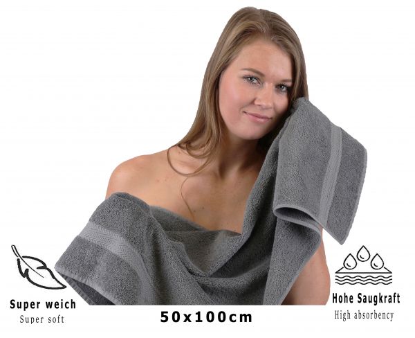 Betz 3 Piece Towel Set PREMIUM 100% Cotton 2 Hand Towels 1 Sauna Towel Colour: anthracite