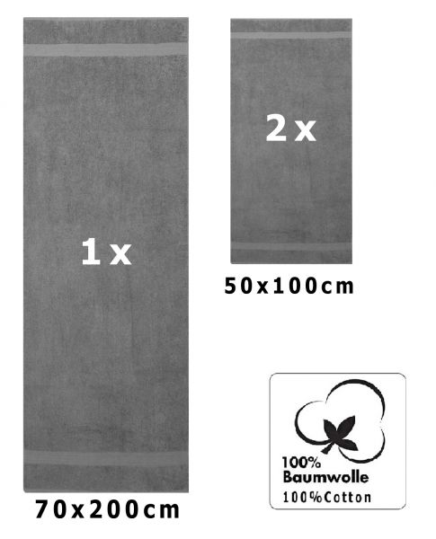 Betz 3 Piece Towel Set PREMIUM 100% Cotton 2 Hand Towels 1 Sauna Towel Colour: anthracite