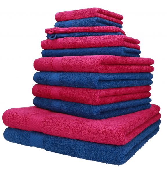 Betz PALERMO Handtuch-Set – 12er Handtücher-Set -  2x Liegetücher - 4x Handtücher – 2x Gästetucher – 2x Waschhandschuhe – 2x Seiftücher – Farbe cranberry und blau
