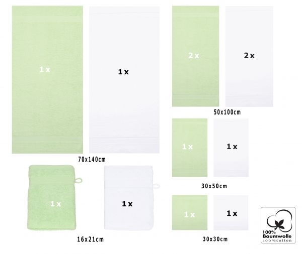 Betz Juego de 12 toallas PALERMO 100% algodón de color verde y blanco
