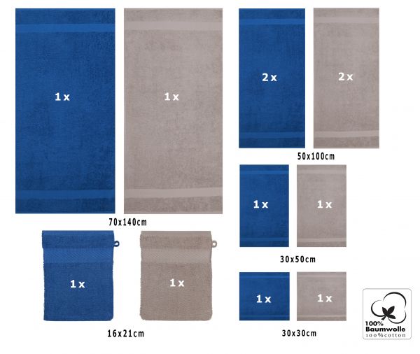 Betz Juego de 12 toallas PALERMO 100% algodón de color azul y gris piedra