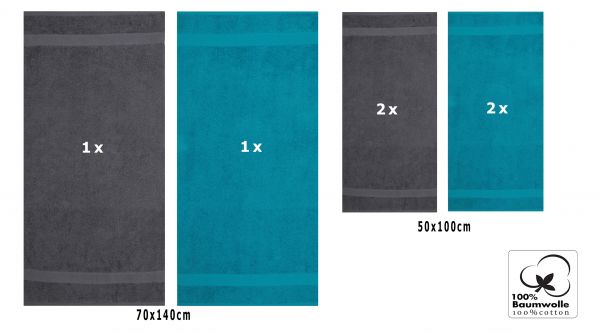 Betz PALERMO Handtuch-Set – 6er Handtücher-Set -  2x Liegetücher - 4x Handtücher - 50x100 cm