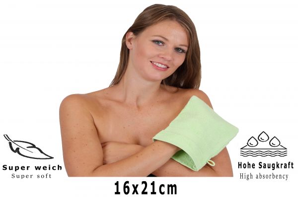 Betz 10 Stück Waschhandschuhe PALERMO 100%Baumwolle Waschlappen Set Größe 16x21 cm Farbe anthrazit und grün