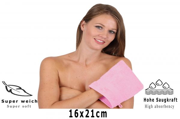 Betz Lot de 10 gants de toilette PALERMO 100% coton taille 16x21 cm couleur: rose & vert