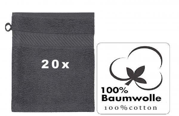 Betz Paquete de 20 manoplas de baño PALERMO 100% algodón tamaño 16x21 cm colore antracita