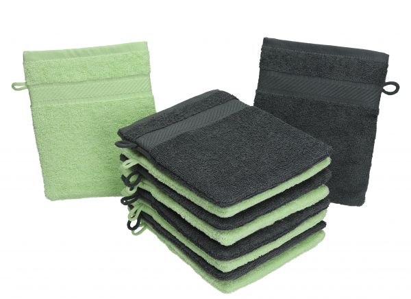 Betz Paquete de 10 piezas de manoplas de baño PALERMO 100% algodón juego de guantes para lavarse tamaño 16x21 cm de color gris antracita y verde