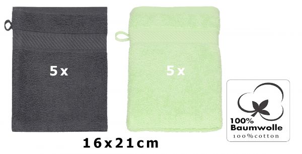Betz Paquete de 10 piezas de manoplas de baño PALERMO 100% algodón juego de guantes para lavarse tamaño 16x21 cm de color gris antracita y verde