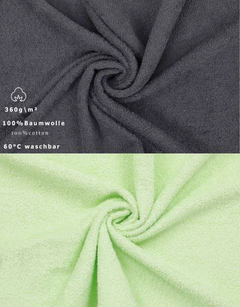 Betz Lot de 10 gants de toilette PALERMO 100% coton taille 16x21 cm couleur: gris anthracite & vert