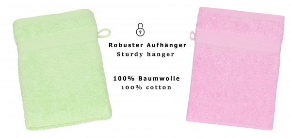 Betz 10 guanti da bagno manopola Palermo 100 % cotone misure 16 x 21 cm colore rosa e verde