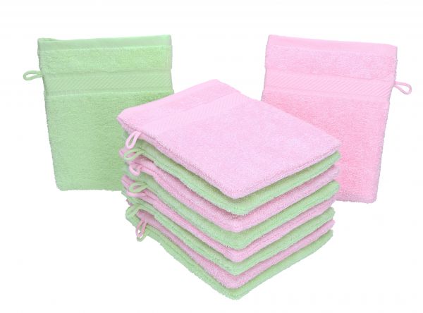 Betz 10 Stück Waschhandschuhe PALERMO 100%Baumwolle Waschlappen Set Größe 16x21 cm Farbe rosé und grün