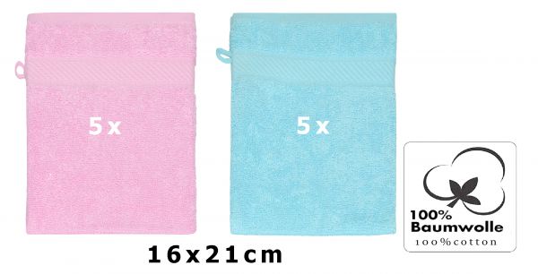 Betz 10 guanti da bagno manopola Palermo 100 % cotone misure 16 x 21 cm colore rosa e turchese