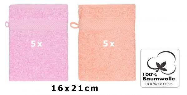 Betz Paquete de 10 manoplas de baño PALERMO 100% algodón tamaño 16x21 cm albaricoque y rosa