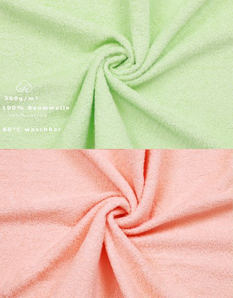Betz 10 Stück Waschhandschuhe PALERMO 100%Baumwolle Waschlappen Set Größe 16x21 cm Farbe grün und apricot
