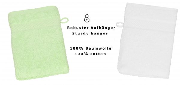 Betz 10 Stück Waschhandschuhe PALERMO 100%Baumwolle Waschlappen Set Größe 16x21 cm Farbe weiß und grün