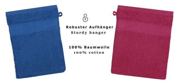 Betz PALERMO Waschhandschuhe 10er - Frottee Waschlappen - aus 100% Baumwolle – 16 cm x 21 cm – Farbe cranberry-blau