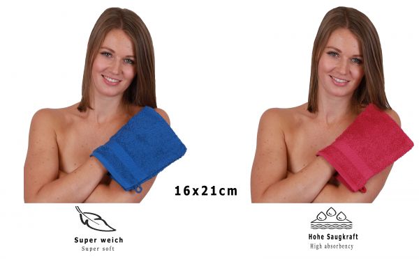 Betz Lot de 10 gants de toilette PALERMO 100% coton taille 16x21 cm rouge canneberge-bleu