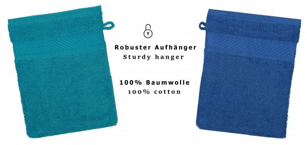 Betz PALERMO Waschhandschuhe 10er - Frottee Waschlappen - aus 100% Baumwolle – 16 cm x 21 cm – Farbe blau-petrol