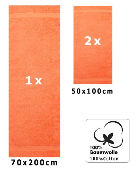 Betz 3-tlg. XXL Saunatuch Set PREMIUM 100%Baumwolle 1 Saunatuch 2 Handtücher Farbe orange