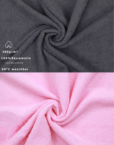 Betz Paquete de 10 toallas faciales PALERMO 100% algodón tamaño 30x30 cm de color gris antracita y rosa