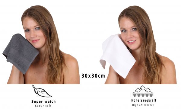 Betz Paquete de 10 toallas faciales PALERMO 100% algodón tamaño 30x30 cm de color blanco y gris antracita