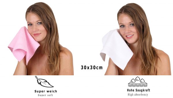 Betz 10 Piece Face Cloth Set PALERMO 100% Cotton 10 Face Cloths Size: 30 x 30 cm Colour: white & rose