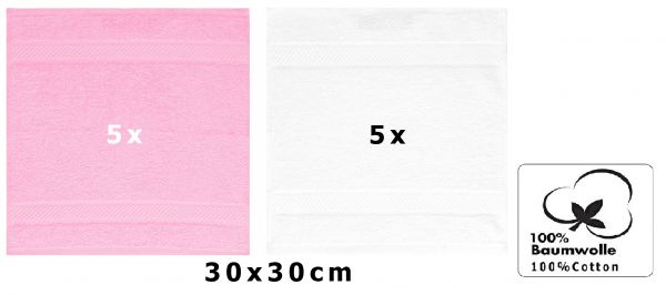Betz 10 Lavette salvietta asciugamano per il bidet Palermo 100 % cotone misure 30 x 30 cm colore bianco e rosa