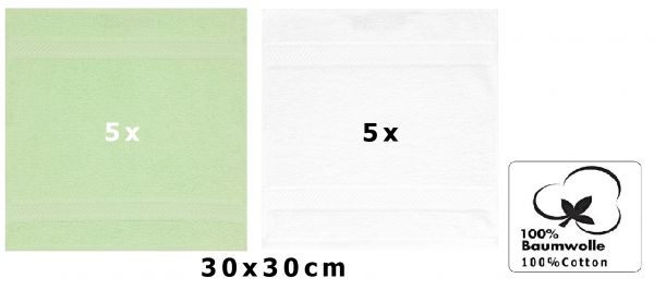 Betz 10 Piece Face Cloth Set PALERMO 100% Cotton 10 Face Cloths Size: 30 x 30 cm Colour: white & green