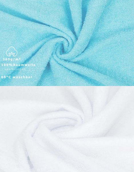 Betz 10 Piece Face Cloth Set PALERMO 100% Cotton 10 Face Cloths Size: 30 x 30 cm Colour: white & turquoise