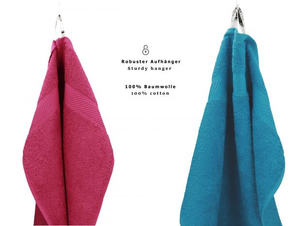 Betz Paquete de 10 toallas faciales PALERMO 30x30cm 100% algodón rojo arándano agrio y azul petróleo