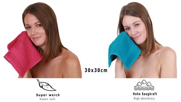 Betz Paquete de 10 toallas faciales PALERMO 30x30cm 100% algodón rojo arándano agrio y azul petróleo