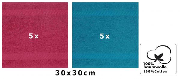 Betz 10 Lavette salvietta asciugamano per il bidet Palermo 100 % cotone misure 30 x 30 cm rosso cranberry - petrolio