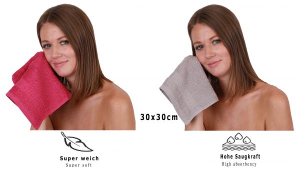 Betz Paquete de 10 toallas faciales PALERMO 30x30cm 100% algodón rojo arándano agrio y gris piedra