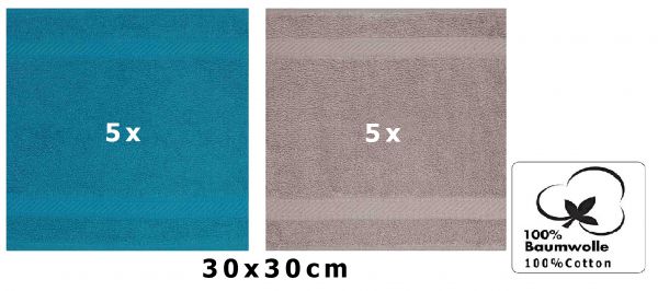 Betz Paquete de 10 toallas faciales PALERMO 30x30cm 100% algodón azul petróleo y gris piedra