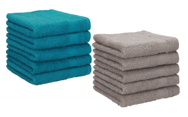 Betz Paquete de 10 toallas faciales PALERMO 30x30cm 100% algodón azul petróleo y gris piedra