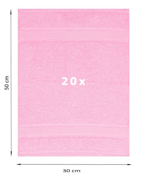 Betz Lot de 20 serviettes d'invité PALERMO 100% coton taille 30x50 cm couleur rose