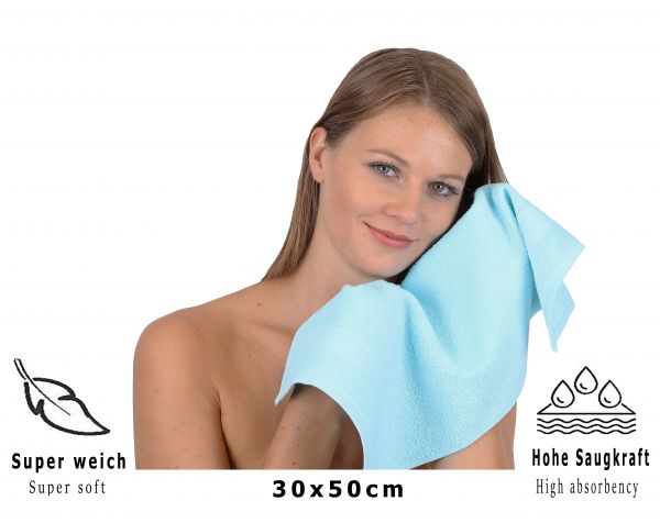 Betz paquete de 20 toallas de tocador PALERMO tamaño 30x50cm 100% algodón color turquesa