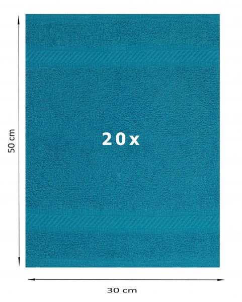 Betz Lot de 20 serviettes d'invité PALERMO 100% coton taille 30x50 cm couleur bleu pétrole