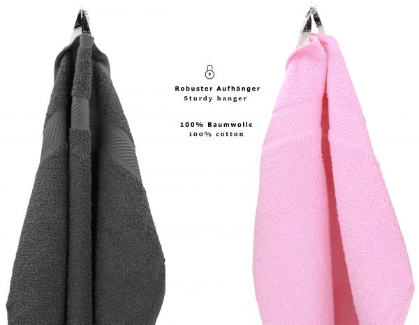 Betz 12 asciugamani per ospiti Palermo 100 % cotone misure 30 x 50 cm colore grigio antracite e rosa